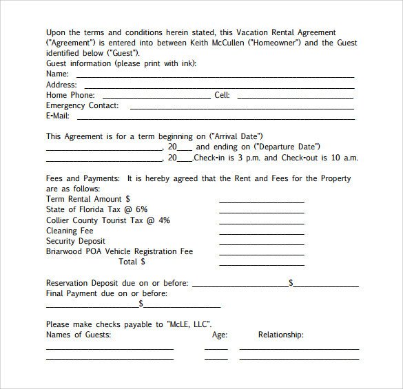 Vacation Rental Business Plan Template Sample Vacation Rental Agreement 7 Free Documents In