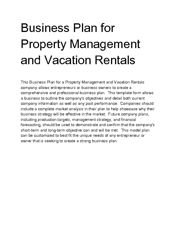Vacation Rental Business Plan Template Vacation Rental Business Plan Template Business Plan On
