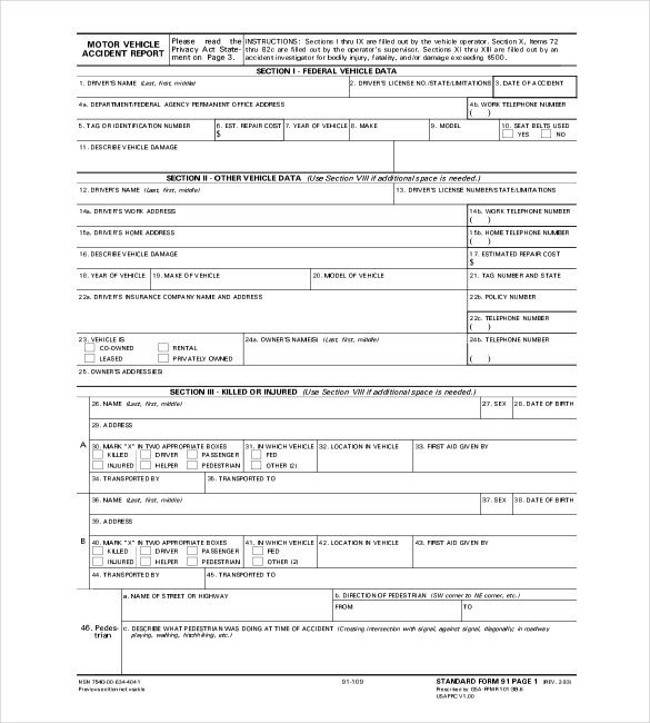 Vehicle Accident Report form Template 19 Sample Police Report Templates Pdf Doc