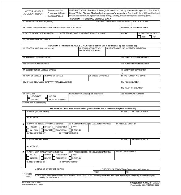 Vehicle Accident Report form Template 23 Sample Accident Report Templates Word Docs Pdf