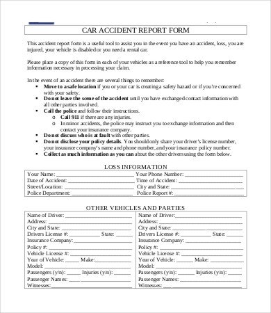 Vehicle Accident Report form Template 25 Accident Report forms Free Pdf Apple Pages Google