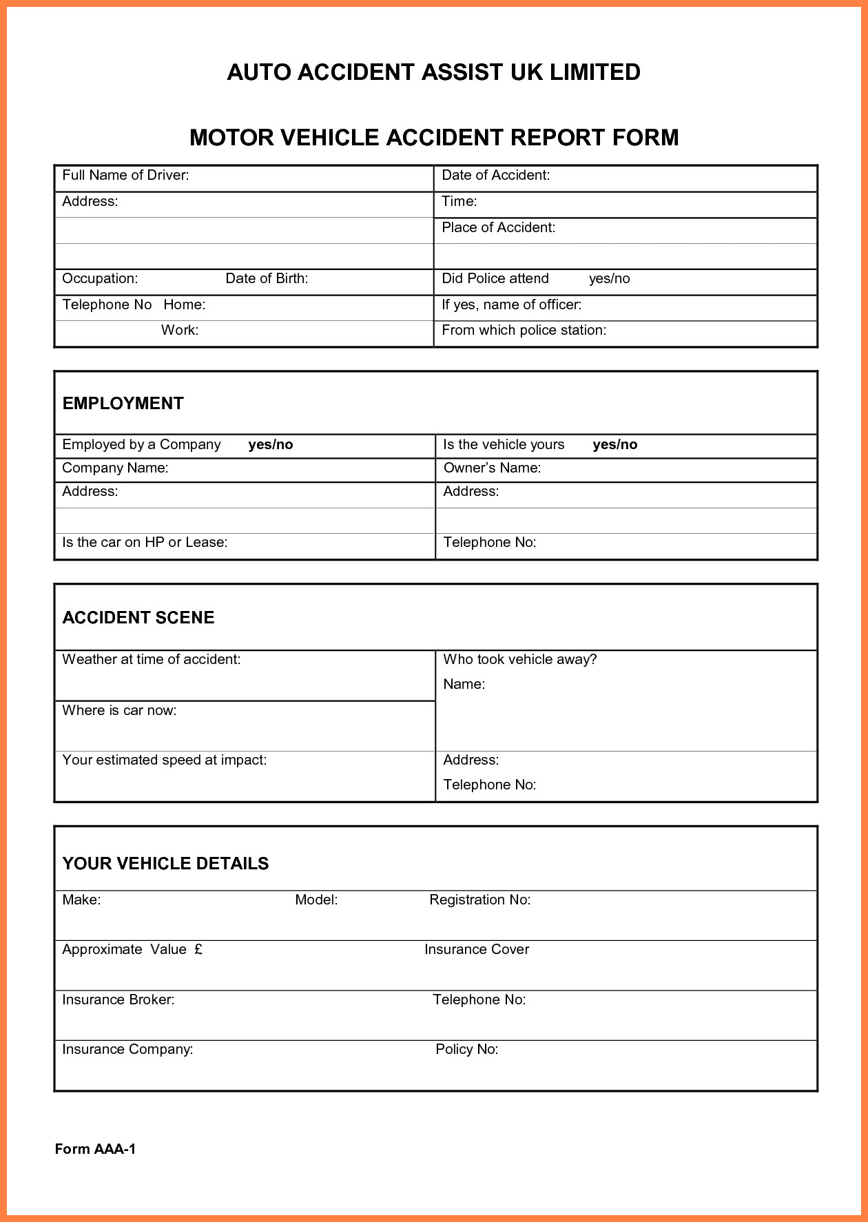 Vehicle Accident Report form Template Vehicle Accident Report form Template – Business form