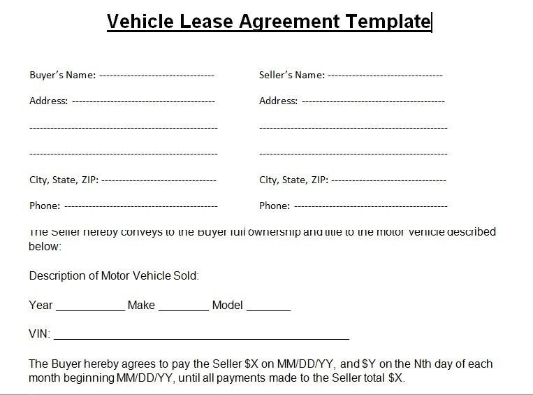 Vehicle Lease Agreement Template Blank Vehicle Lease Agreement Template Word