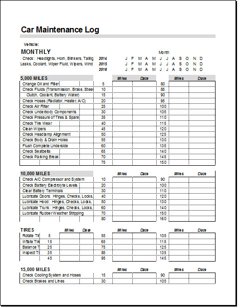 Vehicle Maintenance Log Excel Car Maintenance Log Template for Ms Excel