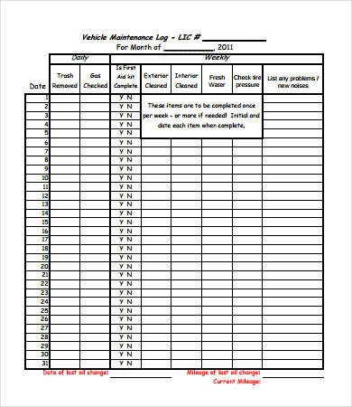 Vehicle Maintenance Log Excel Vehicle Maintenance Log 7 Free Pdf Excel Documents