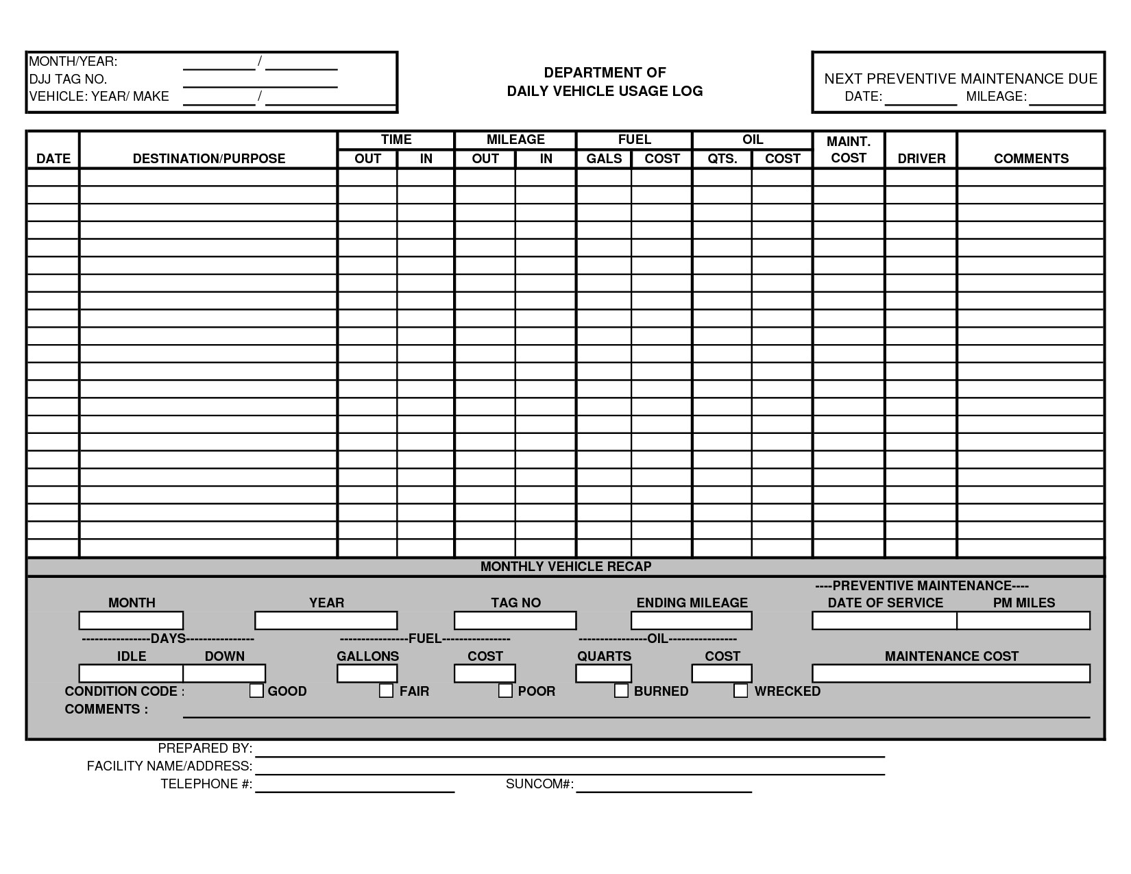 Vehicle Maintenance Log Excel Vehicle Maintenance Log Template Excel Ewolf