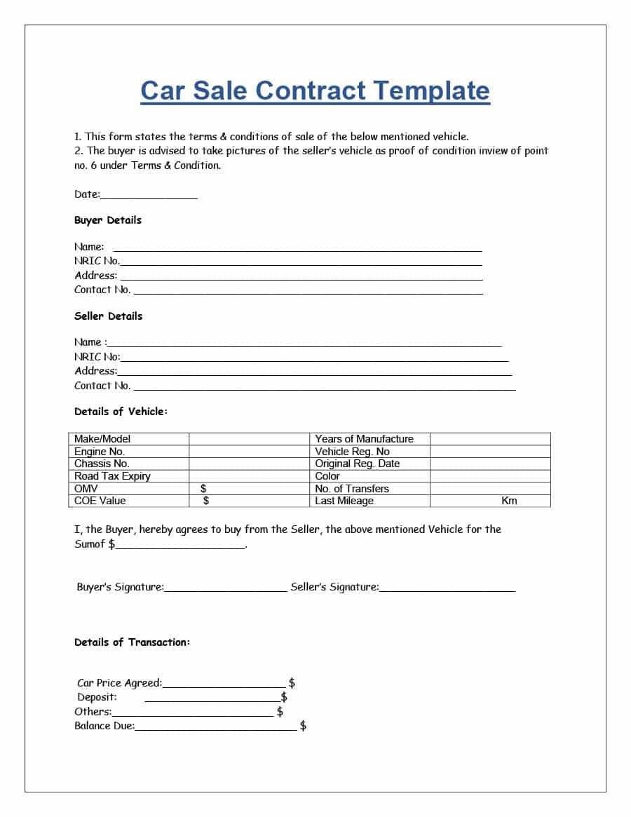 Vehicle Payment Contract Template Private Car Sale Installment Agreement Quick Vehicle