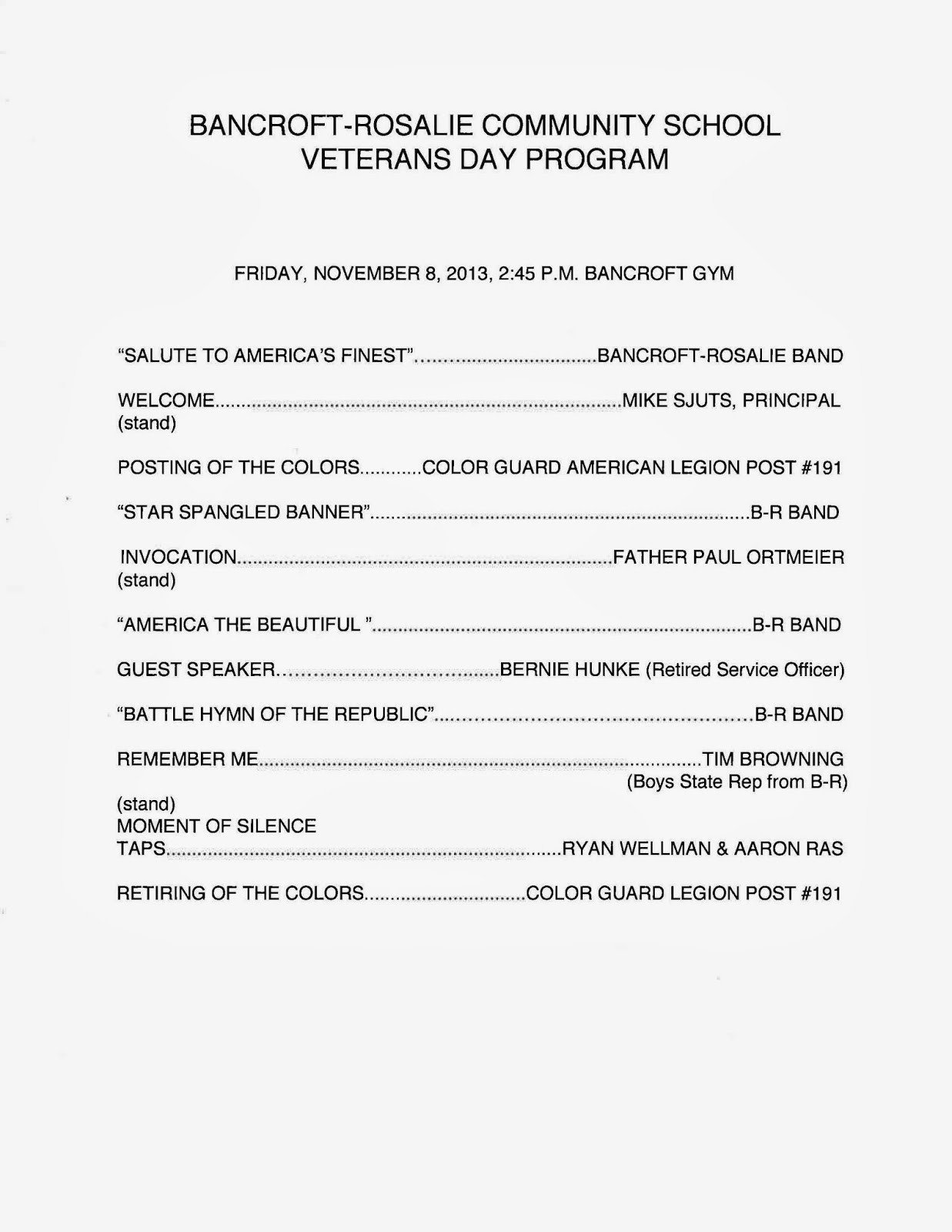 Veterans Day Program Template Dr Cerny S B R Hype November 2013