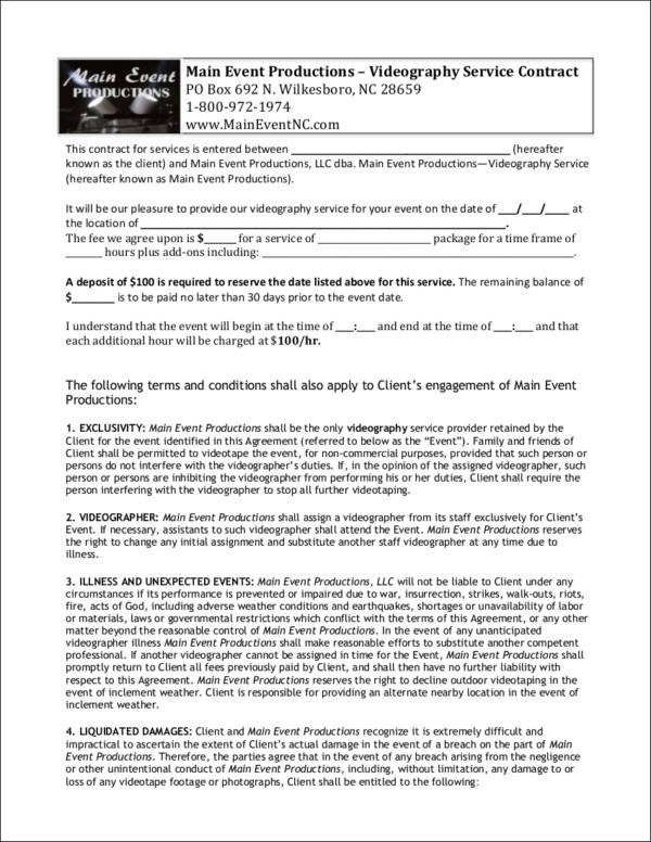 Videography Contract Template Free 6 Videography Contract Templates Word Pages Docs