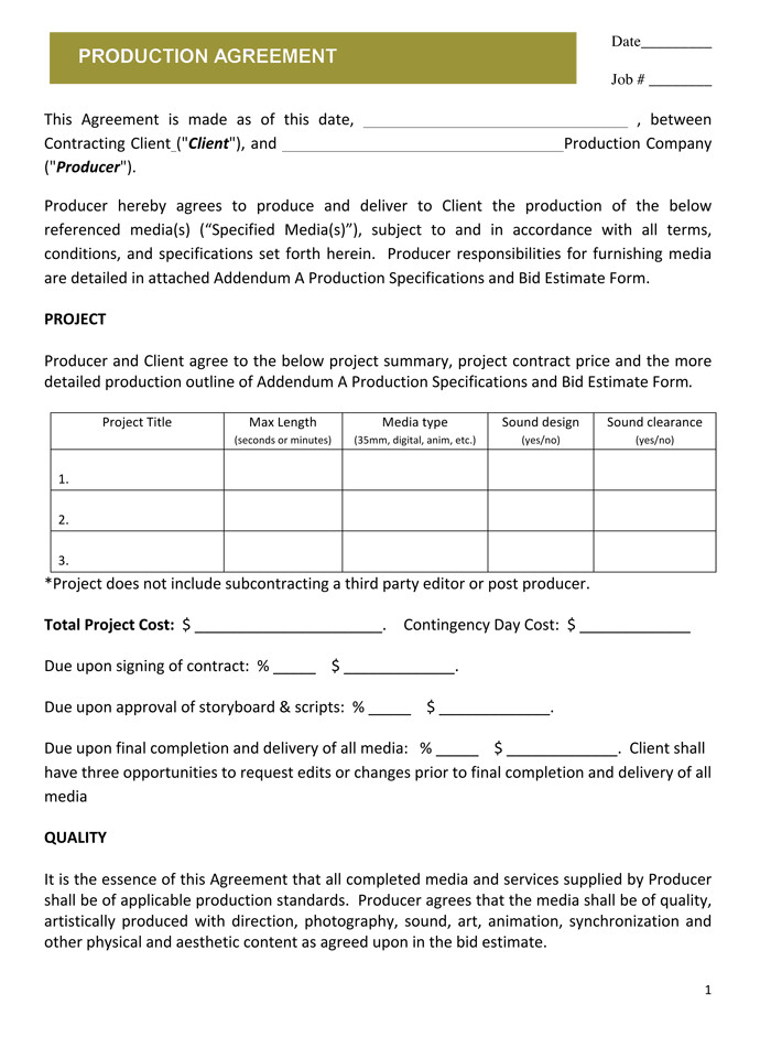 Videography Contract Template Free Video Production Contract 6 Printable Contract Samples