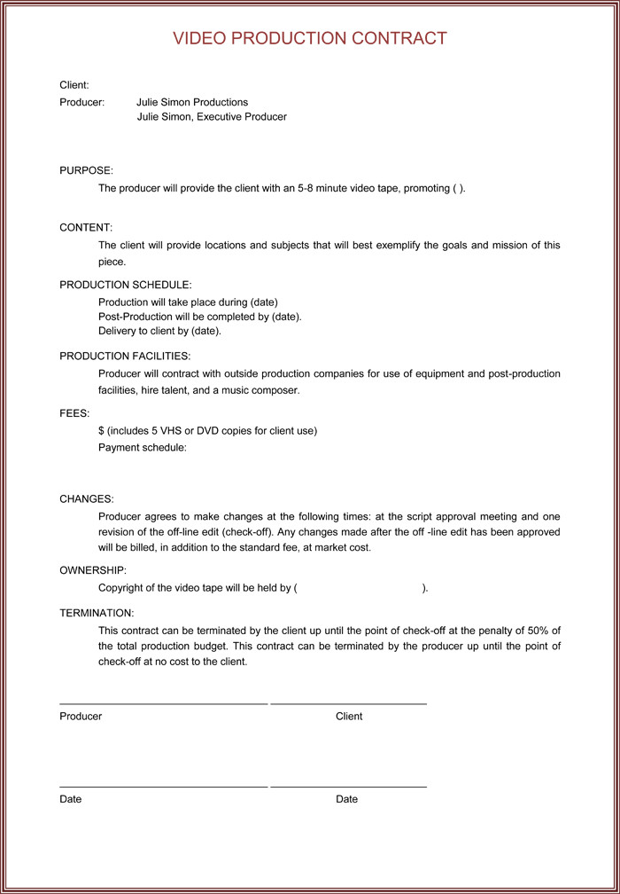 Videography Contract Template Free Video Production Contract 6 Printable Contract Samples