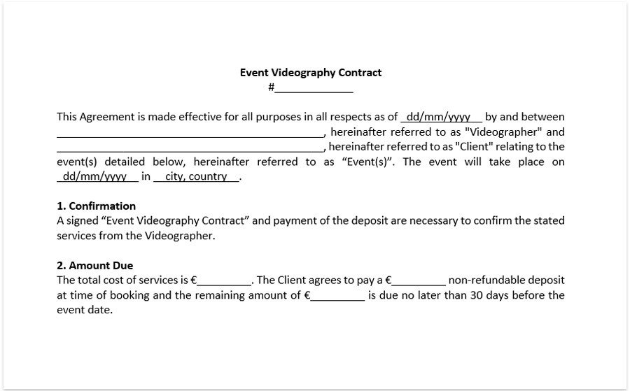 Videography Contract Template Free Wedding Video Contract Template for Wedding Videographer