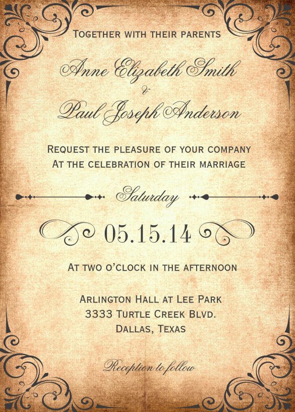 Vintage Wedding Invitation Templates 28 Wedding Invitation Wording Templates – Free Sample