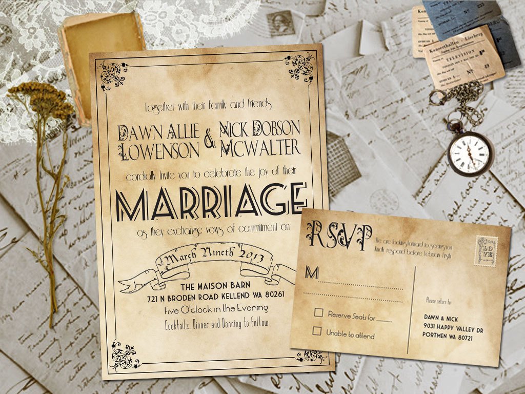 Vintage Wedding Invitation Templates Wedding Invite and Rsvp Marvelle Vintage Rustic Personalized