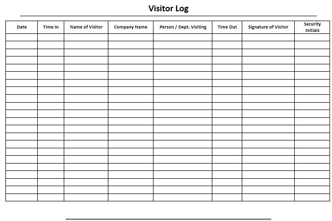 Visitor Log Template Excel 13 Free Sample Visitor Log Templates – Printable Samples