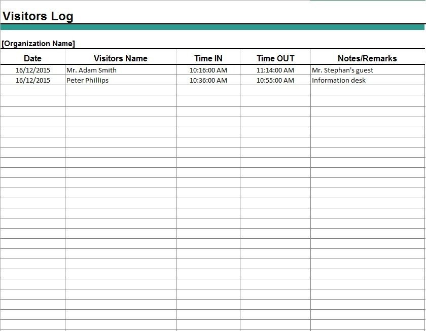 Visitor Log Template Excel 13 Free Sample Visitor Log Templates – Printable Samples