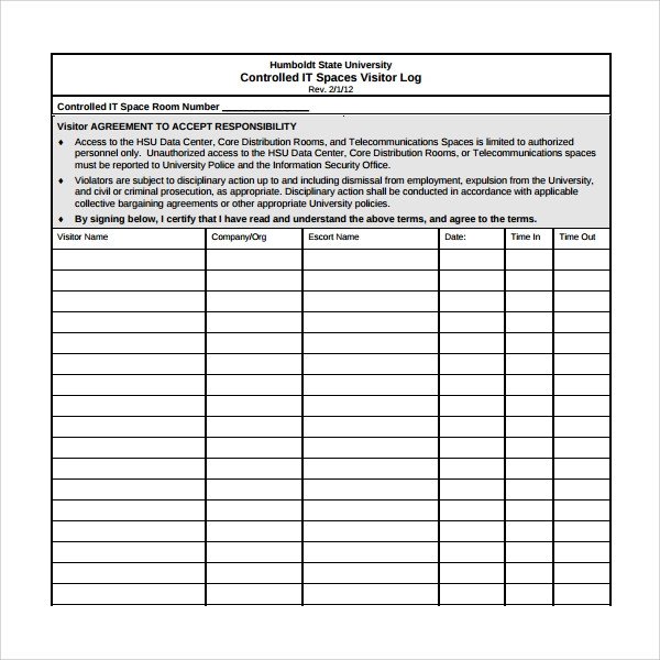 Visitor Log Template Excel 9 Visitors Log Templates Pdf Word