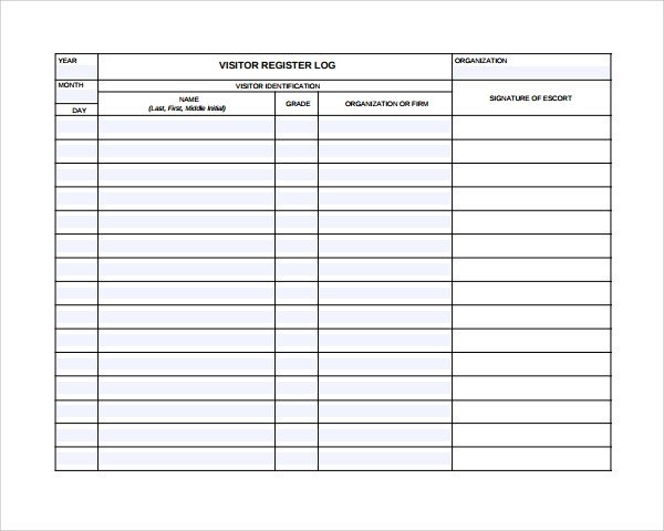 Visitor Log Template Excel 9 Visitors Log Templates Pdf Word