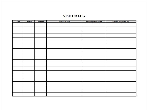Visitor Log Template Excel 9 Visitors Log Templates Pdf Word