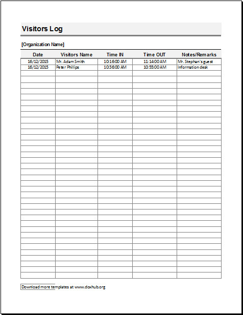 Visitor Log Template Excel Visitors Log Template for Ms Excel and Calc