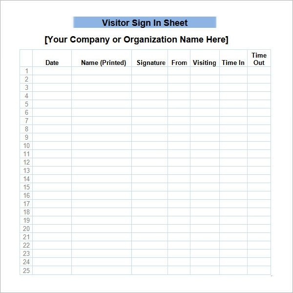 Visitor Sign In Sheet 34 Sample Sign In Sheet Templates Pdf Word Apple Pages
