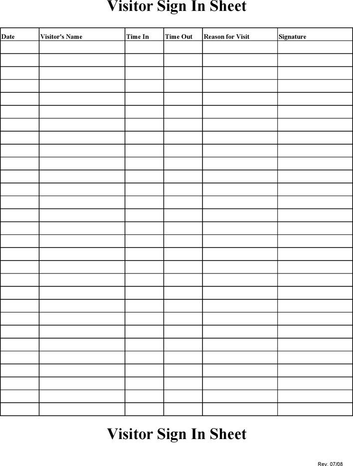 Visitor Sign In Sheet 4 Visitor Sign In Sheet Free Download