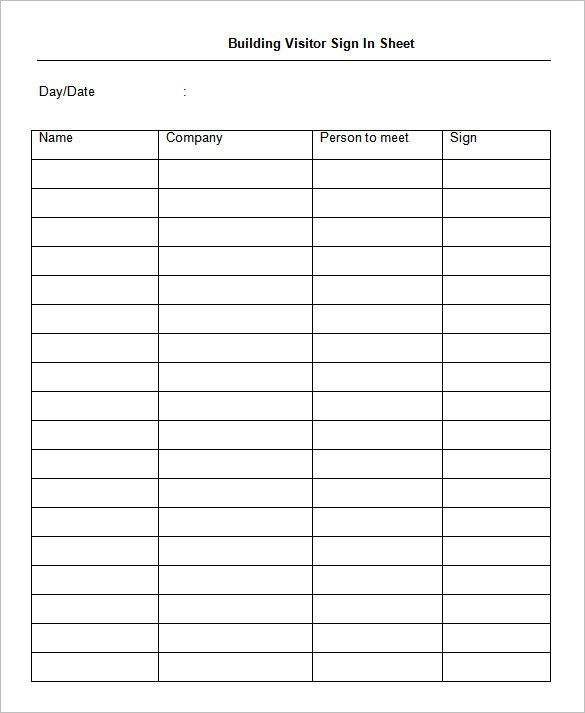 Visitor Sign In Sheet 75 Sign In Sheet Templates Doc Pdf