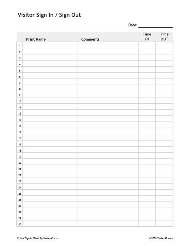 Visitor Sign In Sheet Free Printable Visitor Sign In Sign Out Sheet Pdf From