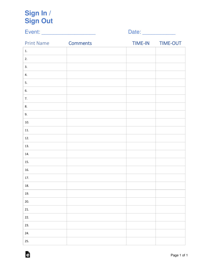 Visitor Sign In Sheet Free Sign In Sign Up Sheet Templates Pdf