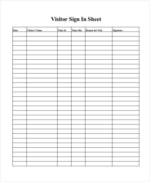 Visitor Sign In Sheet Sign In Sheet 30 Free Word Excel Pdf Documents