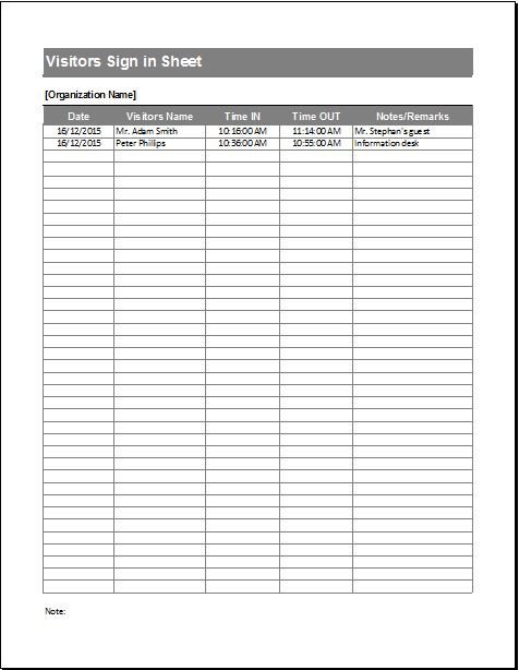 Visitor Sign In Sheet Sign In Sheets for Visitors Meetings &amp; Patients