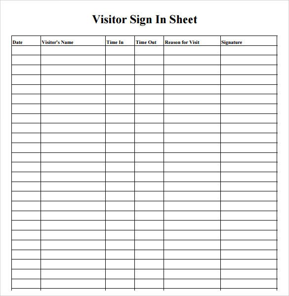 Visitor Sign In Sheet Template 34 Sample Sign In Sheet Templates Pdf Word Apple Pages