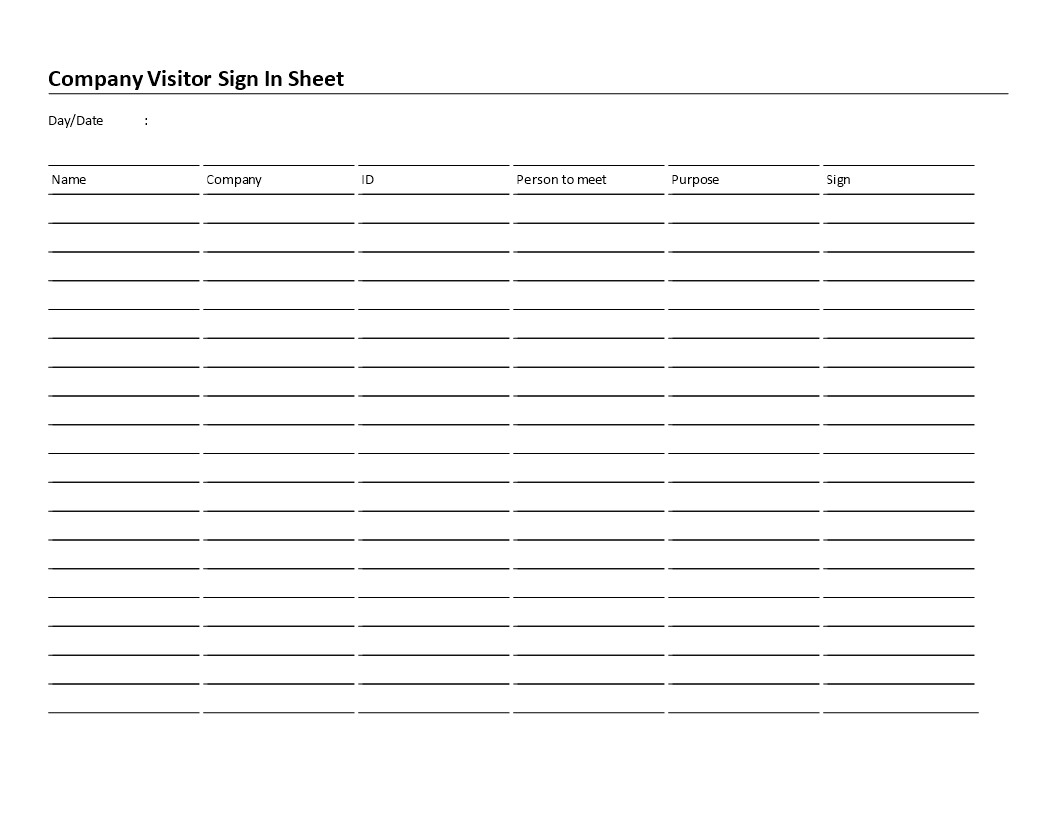 Visitor Sign In Sheet Template Business Visitor Sign In Sheet Word Landscape format