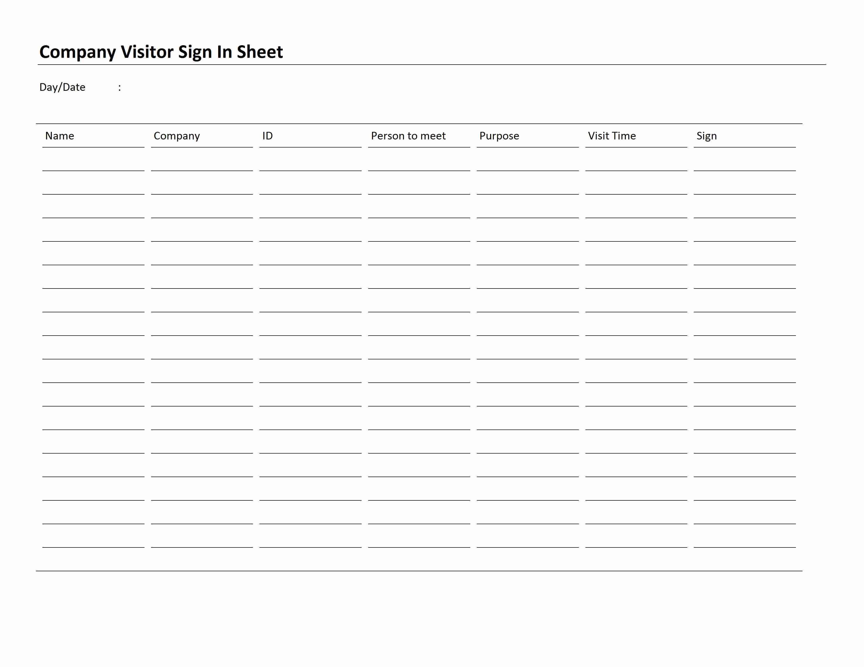 Visitor Sign In Sheet Template Pany Visitor Sign In Sheet