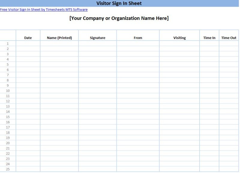 Visitor Sign In Sheet Template Printable Sign In Sheet Templates