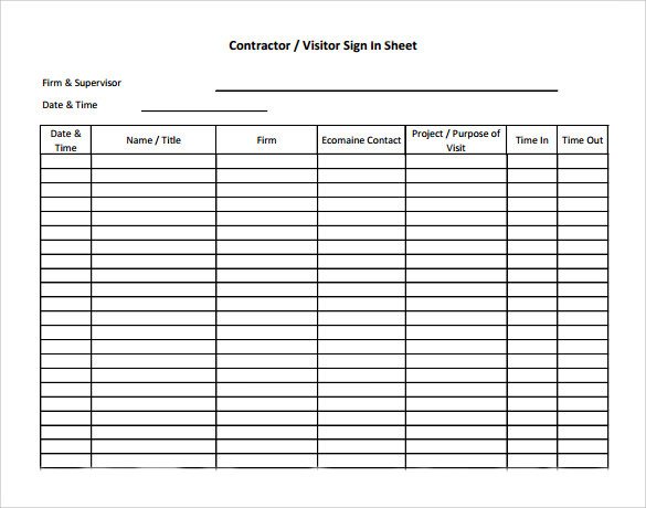 Visitor Sign In Sheet Template Sample Visitor Sign In Sheet 10 Documents In Word Pdf