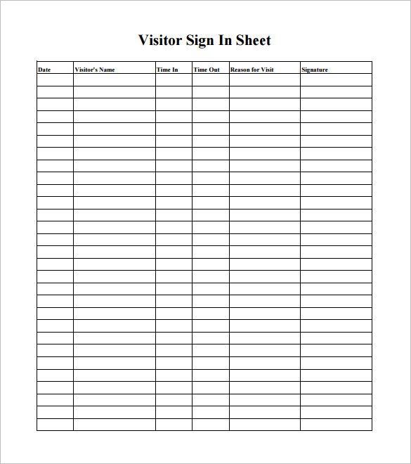 Visitor Sign In Sheets 75 Sign In Sheet Templates Doc Pdf