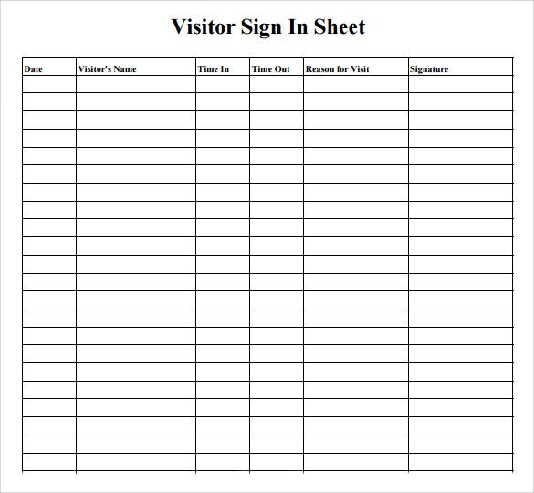 Visitor Sign In Sheets Sample Visitor Sign In Sheet 10 Documents In Word Pdf