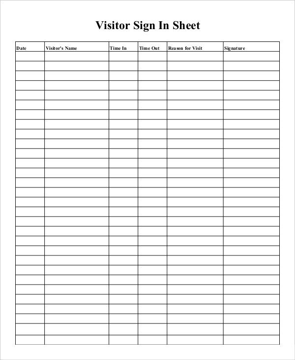 Visitors Sign In Sheet Sign In Sheet Template 12 Free Wrd Excel Pdf