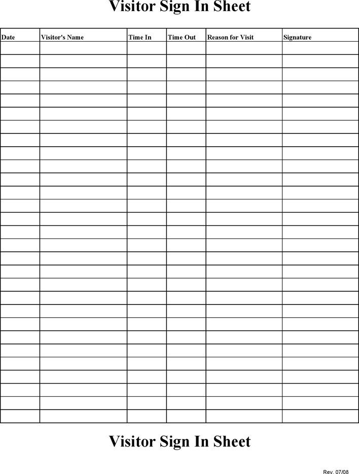 Visitors Signing In Sheet 4 Visitor Sign In Sheet Free Download