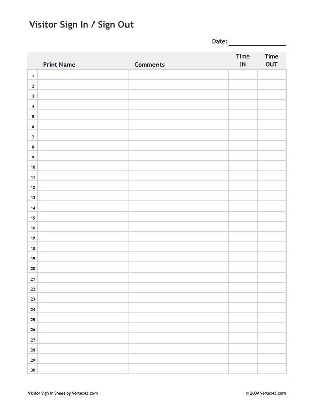 Visitors Signing In Sheet Free Printable Visitor Sign In Sign Out Sheet Pdf From