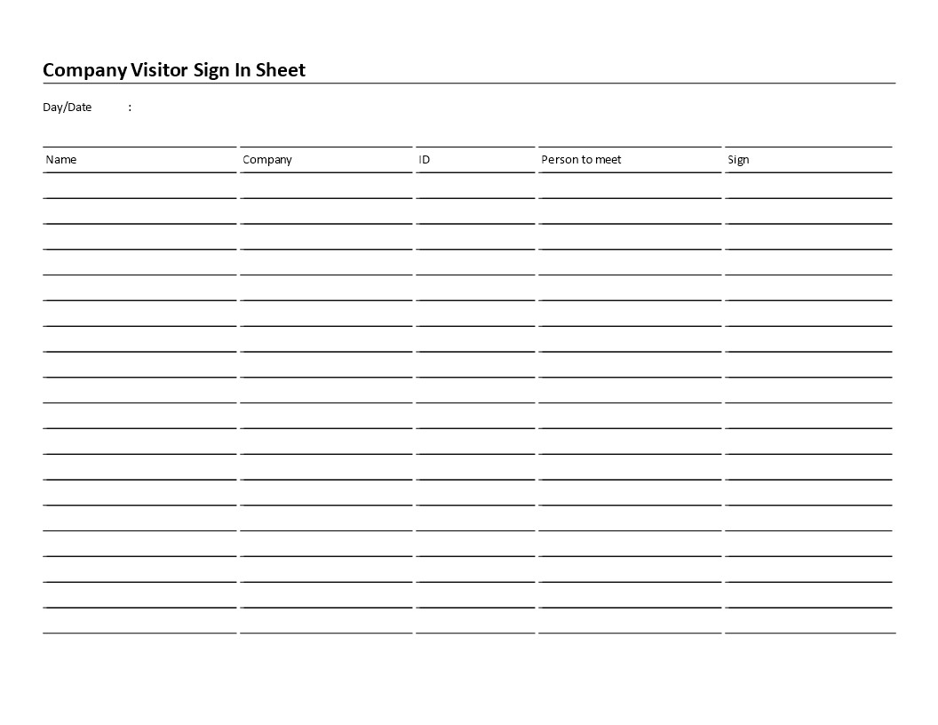 Visitors Signing In Sheet Pany Visitor Sign In Sheet Template