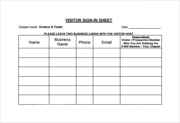 Visitors Signing In Sheet Sample Visitor Sign In Sheet 10 Documents In Word Pdf