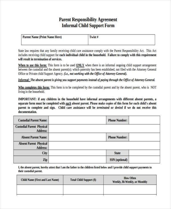 Voluntary Child Support Agreement Template Sample Child Support Agreement forms 8 Free Documents