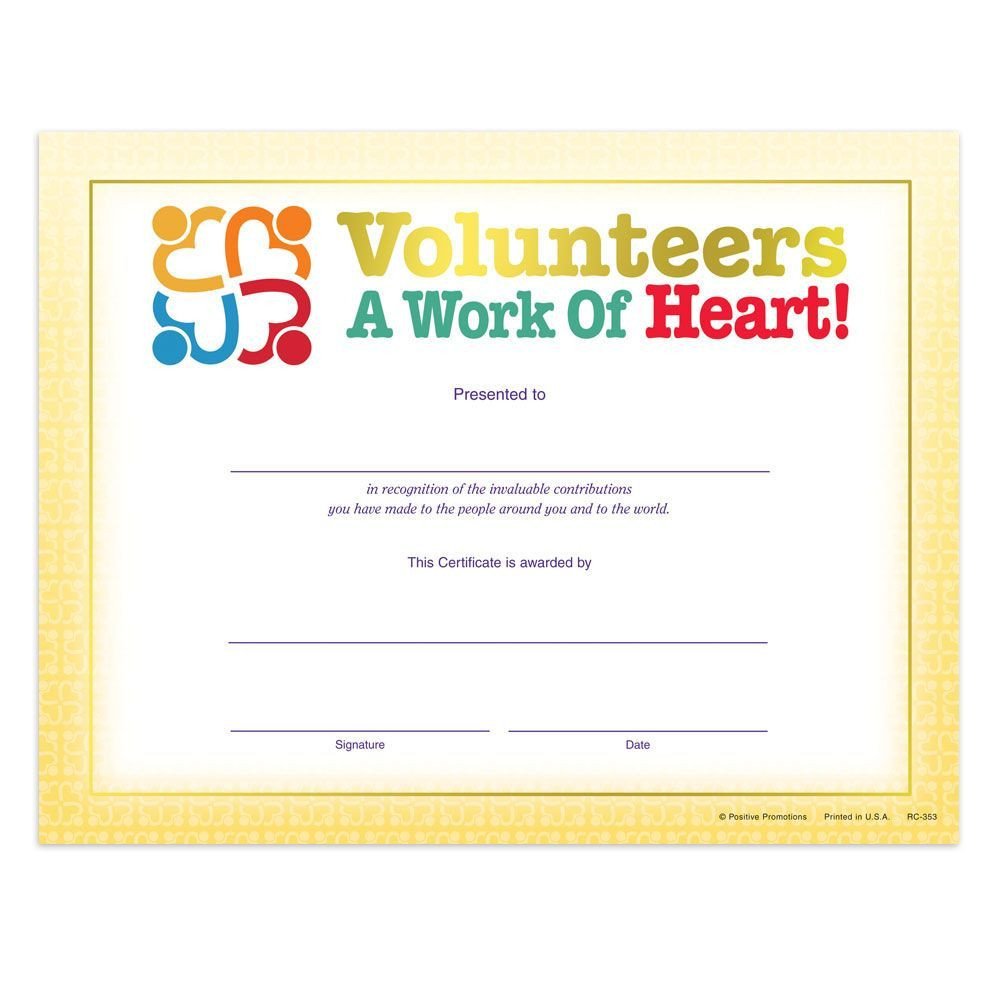Volunteer Certificate Of Appreciation Volunteers A Work Heart Gold Foil Stamped Recognition