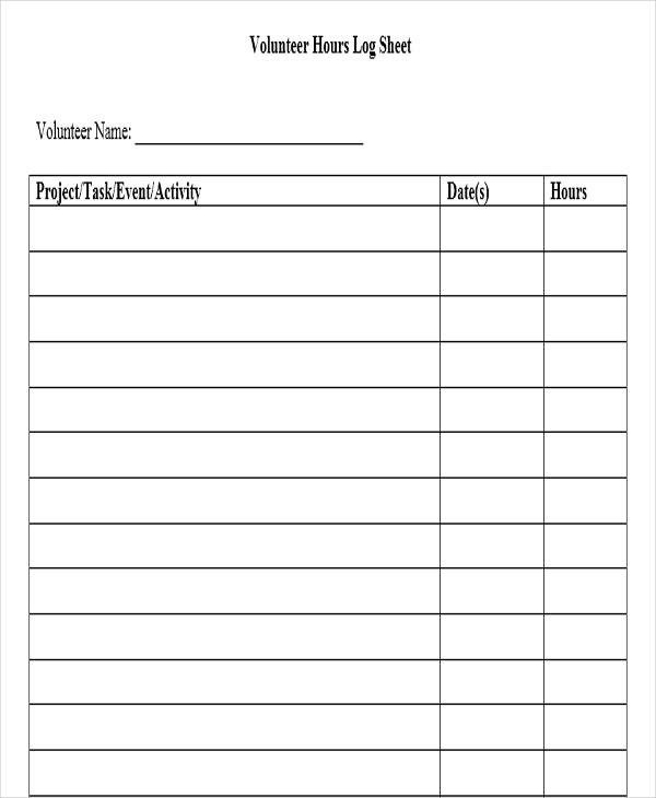 Volunteer Hours form Template 52 Printable Log Sheet Templates