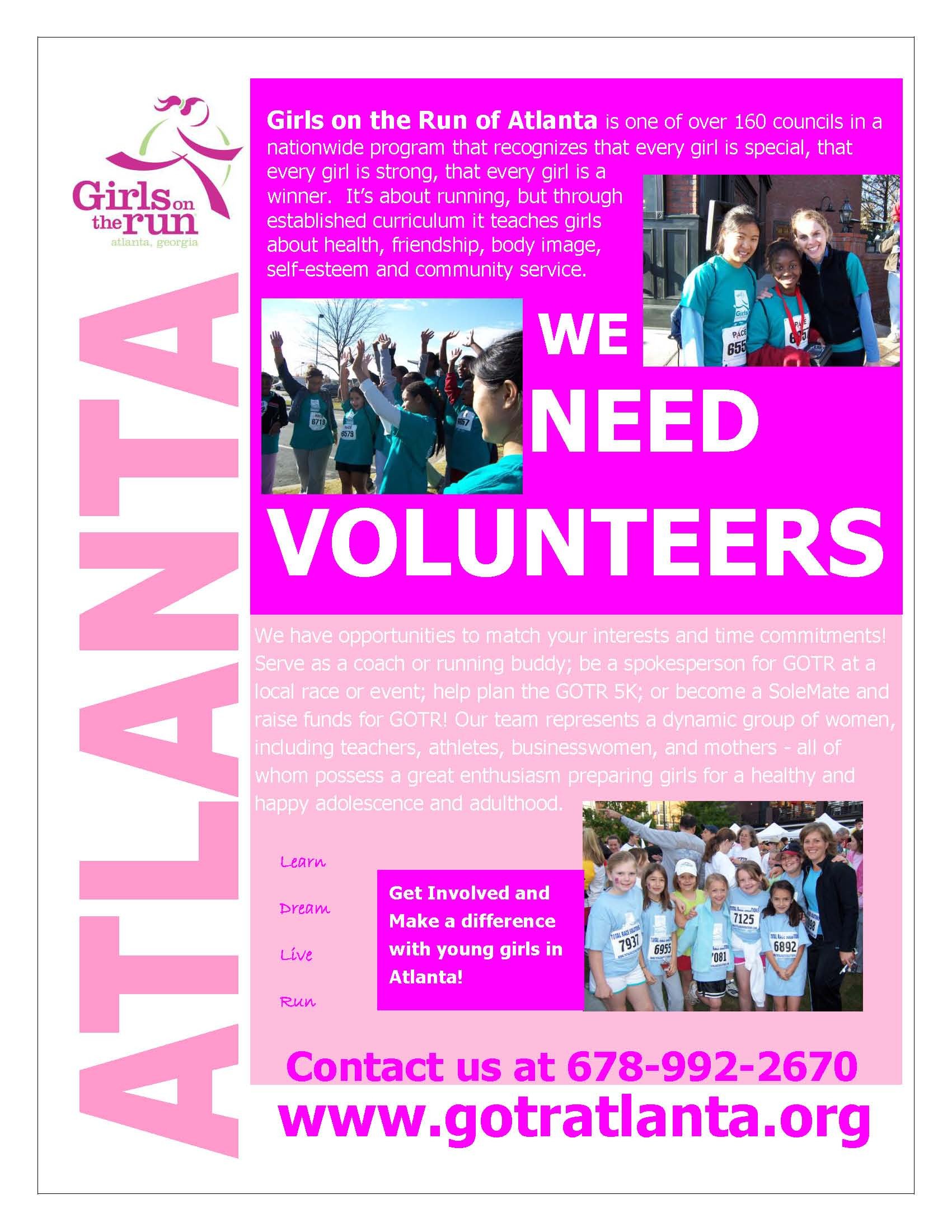 Volunteer Recruitment Flyer Template Girls On the Run atlanta Wants You