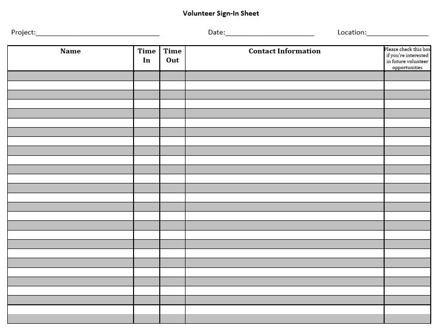 Volunteer Sign In Sheet 10 Free Sample Volunteer Sign In Sheet Templates