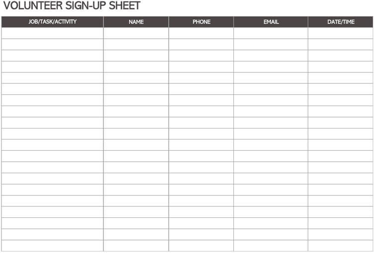 Volunteer Sign In Sheet 16 Free Sign In &amp; Sign Up Sheet Templates for Excel &amp; Word