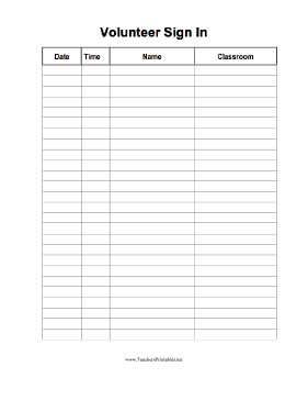 Volunteer Sign In Sheet Volunteer Sign In Sheet